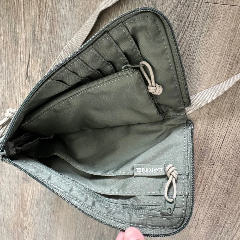 Dakine Sage Green Canvas Travel Neck Hall Pass Zip Around Wallet Crossbody